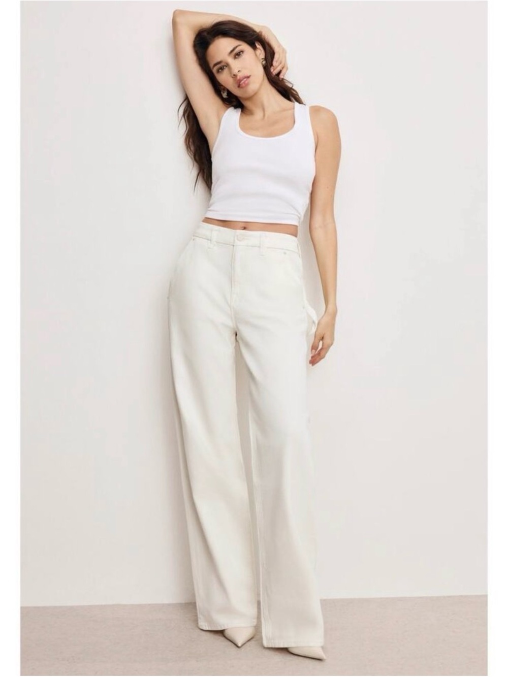 NWT Good American Good ’90s Relaxed Carpenter Jeans - Cloud White Sz16